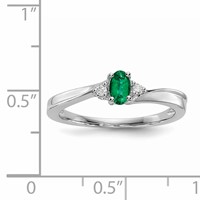 Sterling Silver Rhod-plated Created Emerald Diamond Birthstone Ring view 3