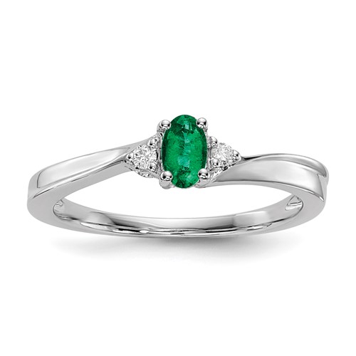 Sterling Silver Rhod-plated Created Emerald Diamond Birthstone Ring