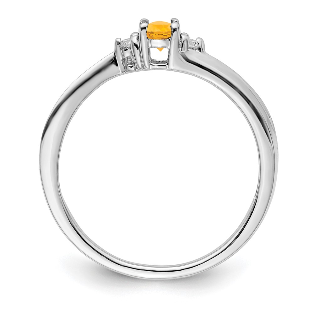 Sterling Silver Rhodium-plated Citrine & Diamond Birthstone Ring (QBR25NOV-6)