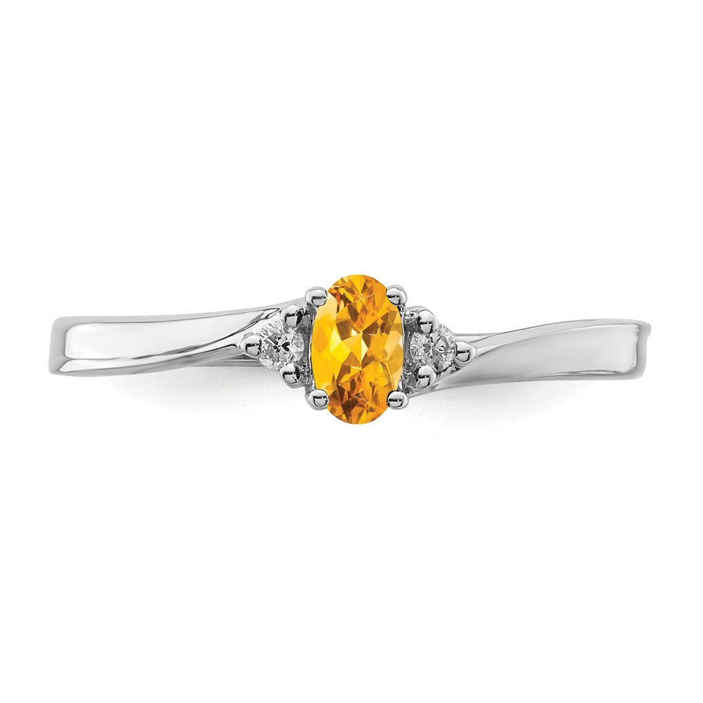 Sterling Silver Rhodium-plated Citrine & Diamond Birthstone Ring (QBR25NOV-6)