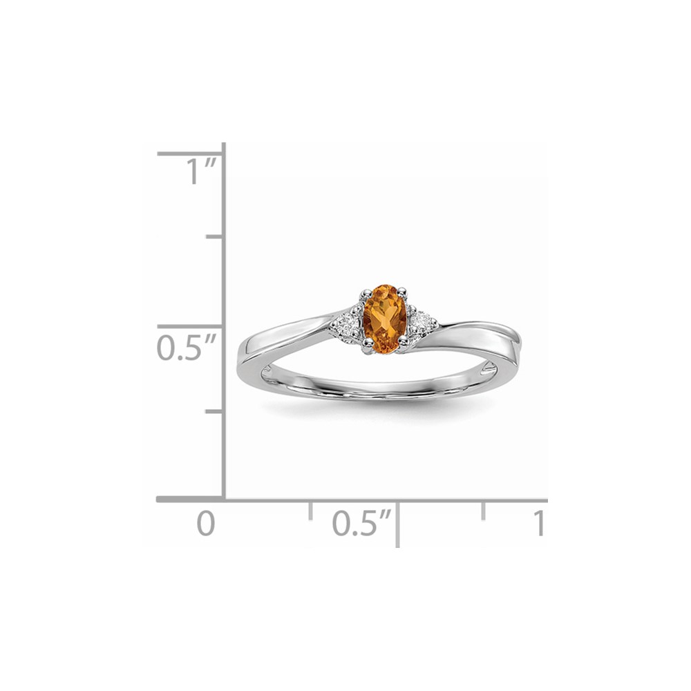 Sterling Silver Rhodium-plated Citrine & Diamond Birthstone Ring (QBR25NOV-6)