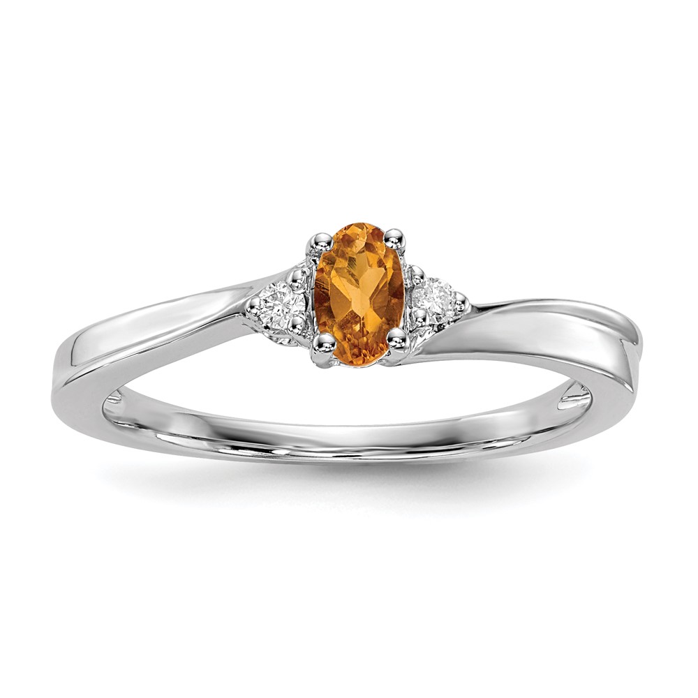 Sterling Silver Rhodium-plated Citrine & Diamond Birthstone Ring (QBR25NOV-6)