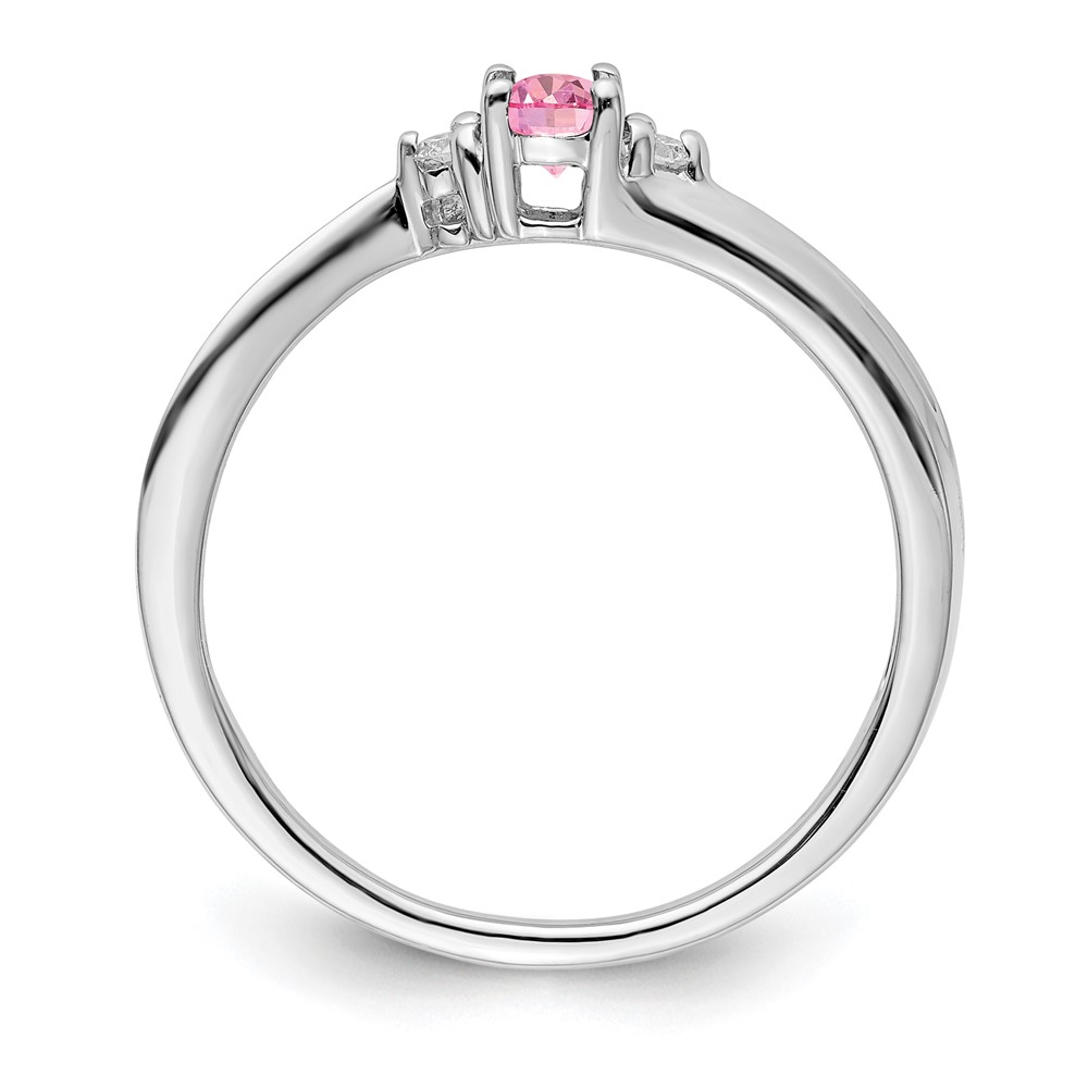 Sterling Silver Rhodium-plated Pink CZ & Diamond Birthstone Ring (QBR25OCT-6)