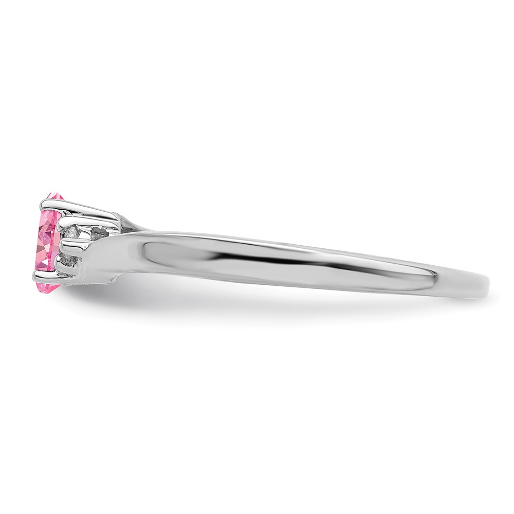 Sterling Silver Rhodium-plated Pink CZ & Diamond Birthstone Ring (QBR25OCT-6)