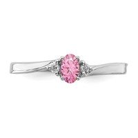 Sterling Silver Rhodium-plated Pink CZ & Diamond Birthstone Ring view 5