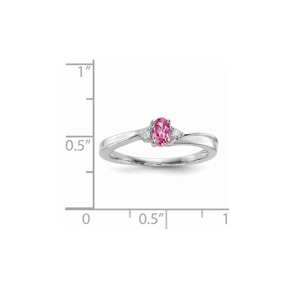Sterling Silver Rhodium-plated Pink CZ & Diamond Birthstone Ring (QBR25OCT-6)