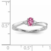 Sterling Silver Rhodium-plated Pink CZ & Diamond Birthstone Ring view 3