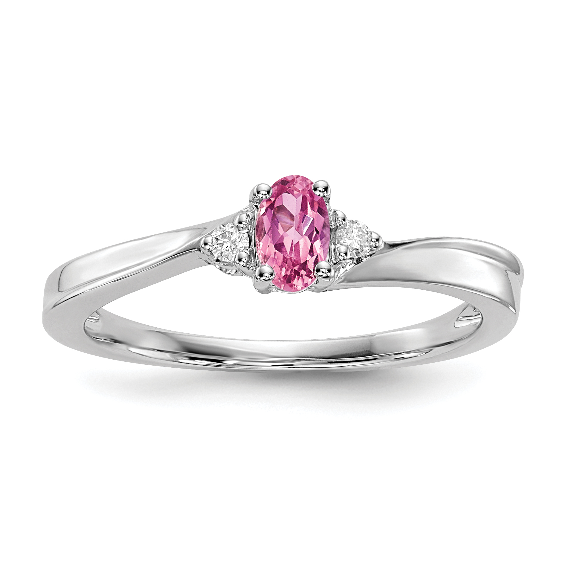 Sterling Silver Rhodium-plated Pink CZ & Diamond Birthstone Ring (QBR25OCT-6)