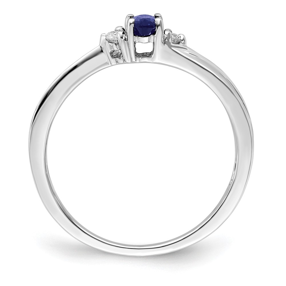 Sterling Silver Rhodium Diamond/Created Blue Sapphire Birthstone Ring (QBR25SEP-7)