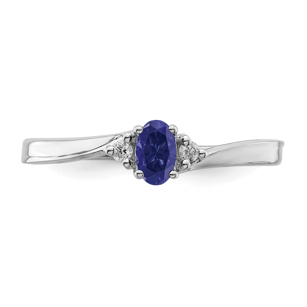 Sterling Silver Rhodium Diamond/Created Blue Sapphire Birthstone Ring (QBR25SEP-7)
