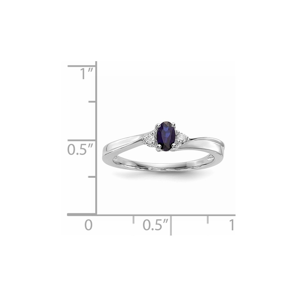 Sterling Silver Rhodium Diamond/Created Blue Sapphire Birthstone Ring (QBR25SEP-7)