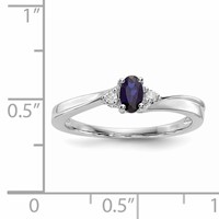 Sterling Silver Rhodium Diamond Created Blue Sapphire Birthstone Ring view 3