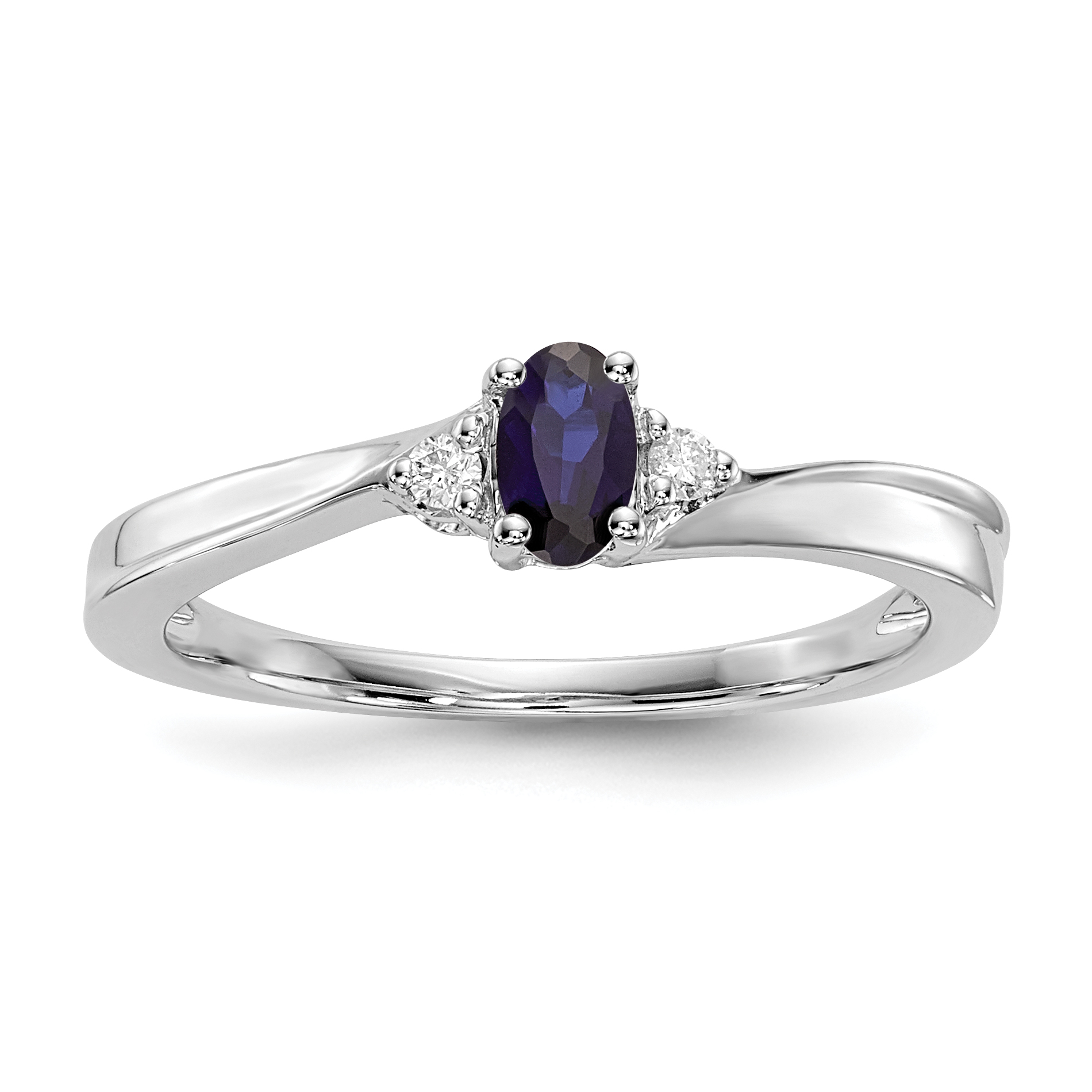 Sterling Silver Rhodium Diamond/Created Blue Sapphire Birthstone Ring (QBR25SEP-7)