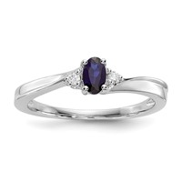 Sterling Silver Rhodium Diamond Created Blue Sapphire Birthstone Ring view 1