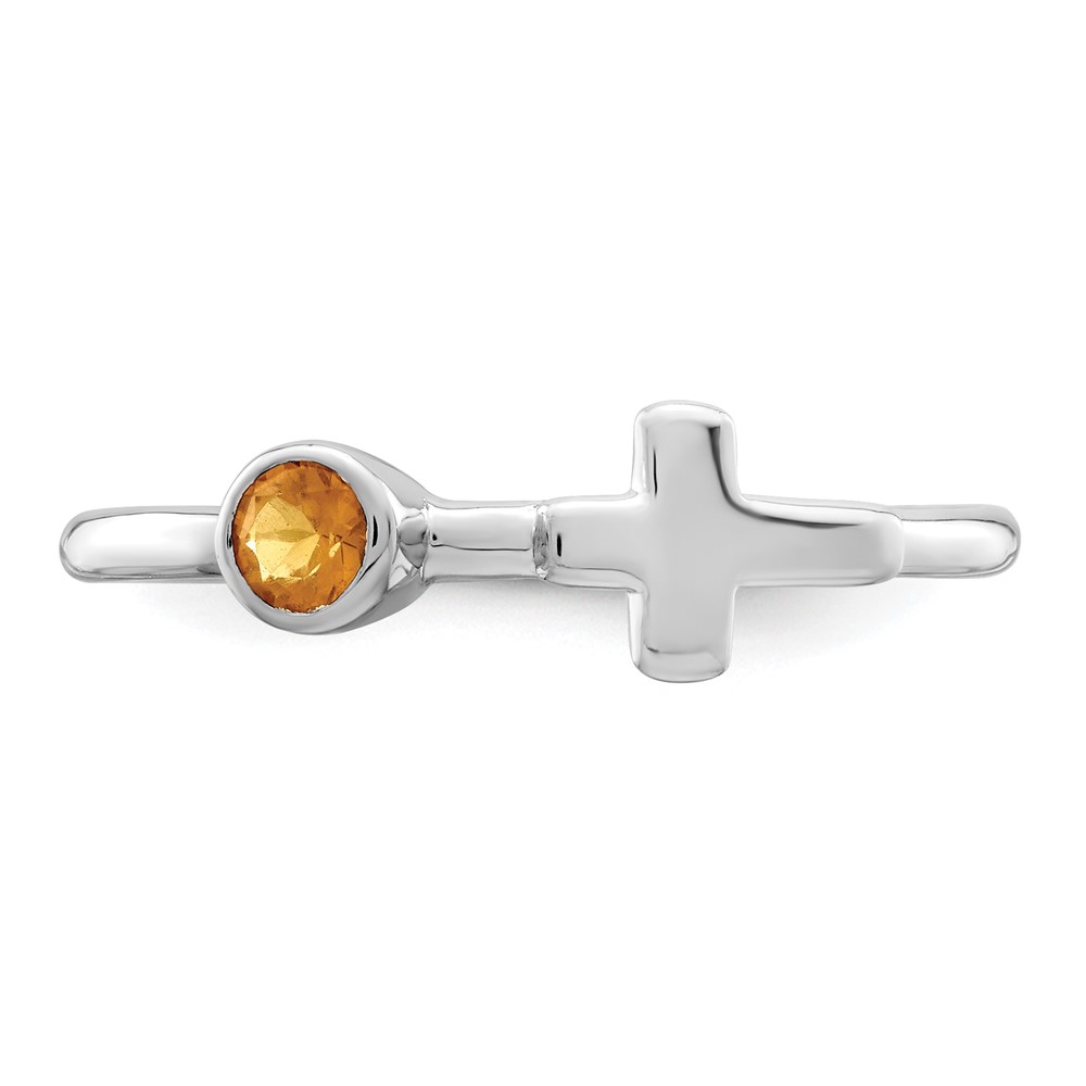 Sterling Silver Rhodium-plated Polished Cross Citrine Ring (QBR33NOV-6)
