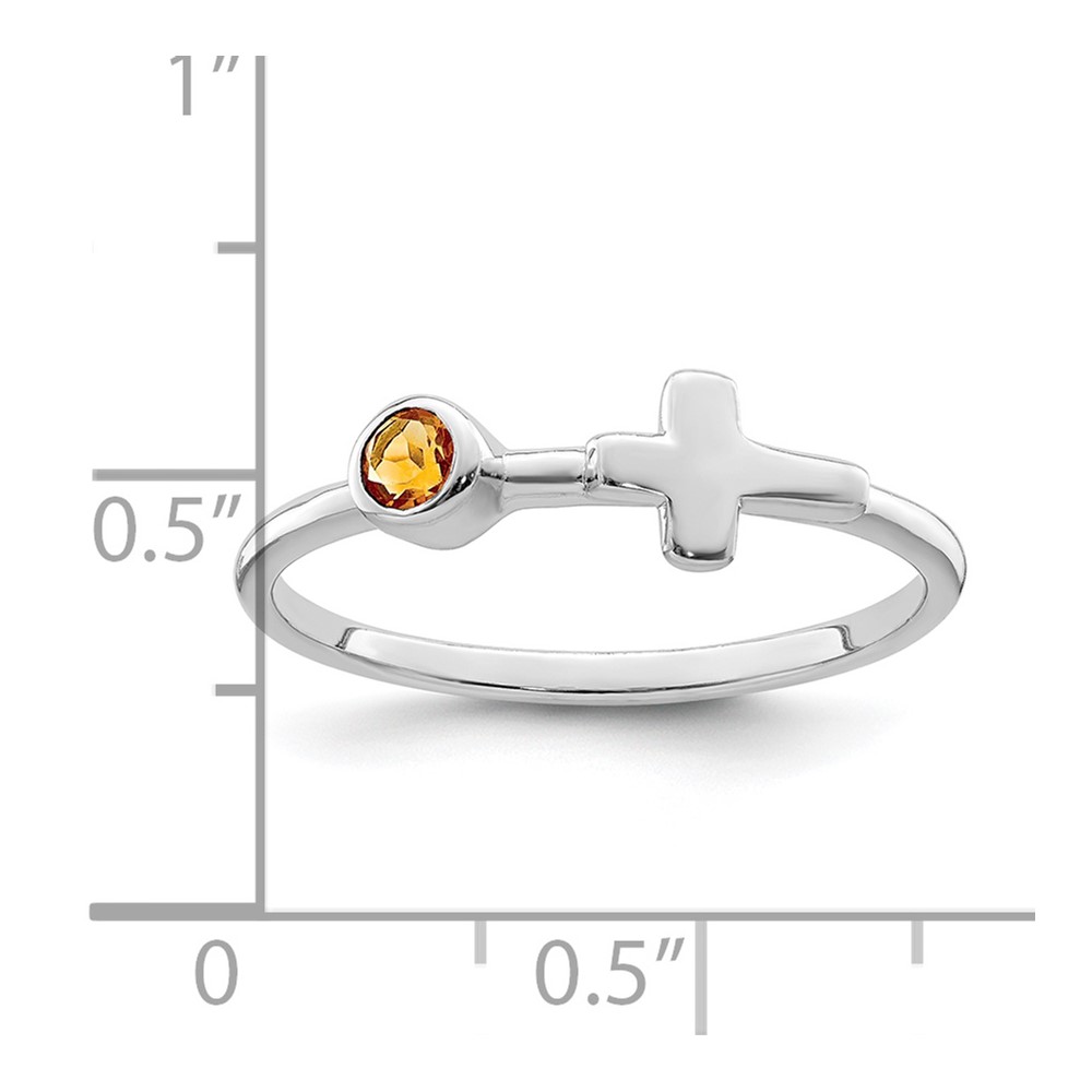 Sterling Silver Rhodium-plated Polished Cross Citrine Ring (QBR33NOV-6)
