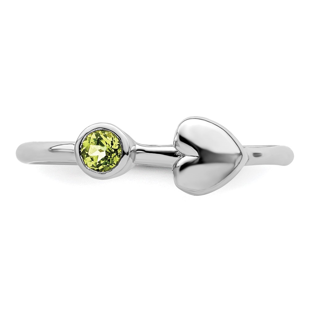 Sterling Silver Rhodium-plated Polished Heart Peridot Ring (QBR35AUG-8)