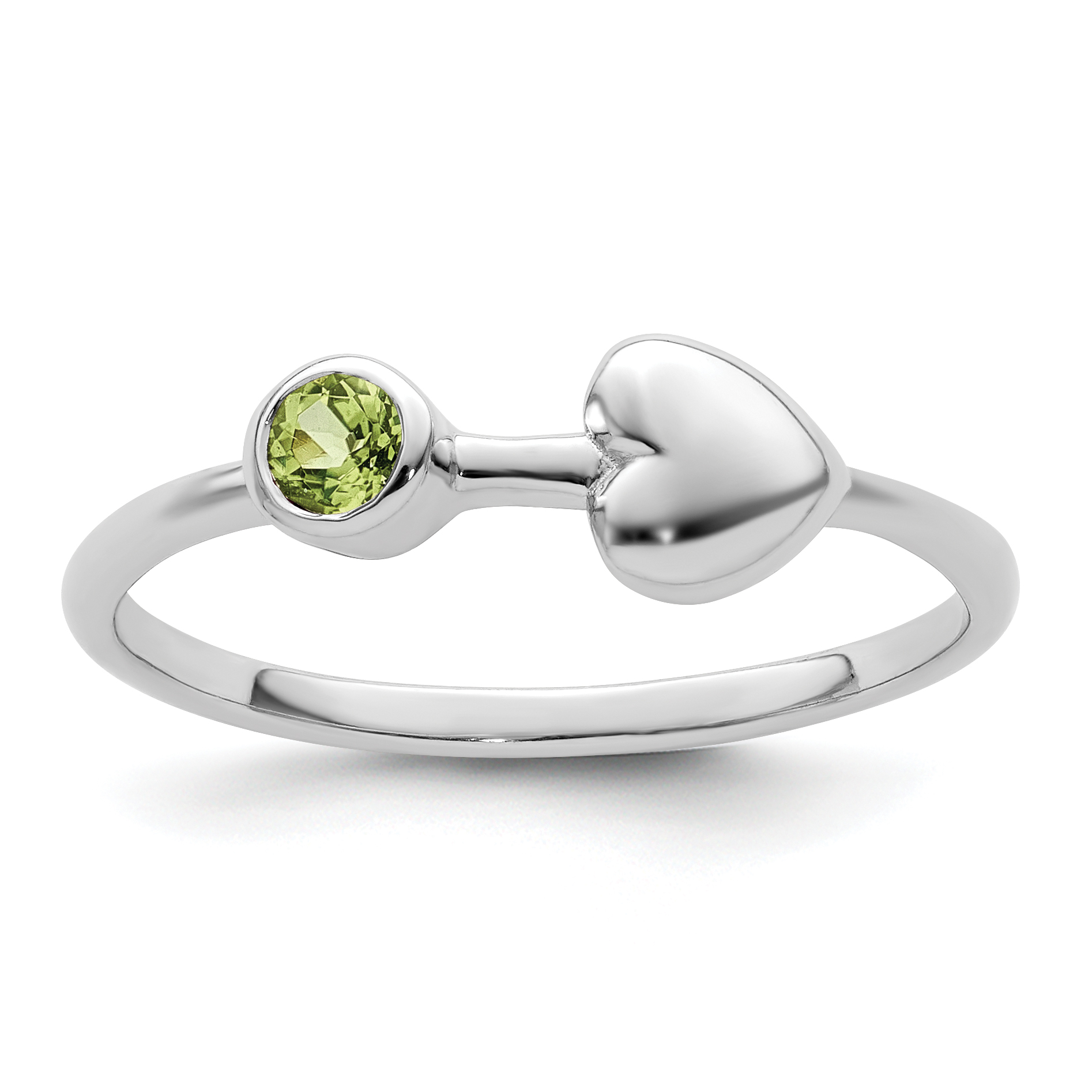 Sterling Silver Rhodium-plated Polished Heart Peridot Ring (QBR35AUG-8)