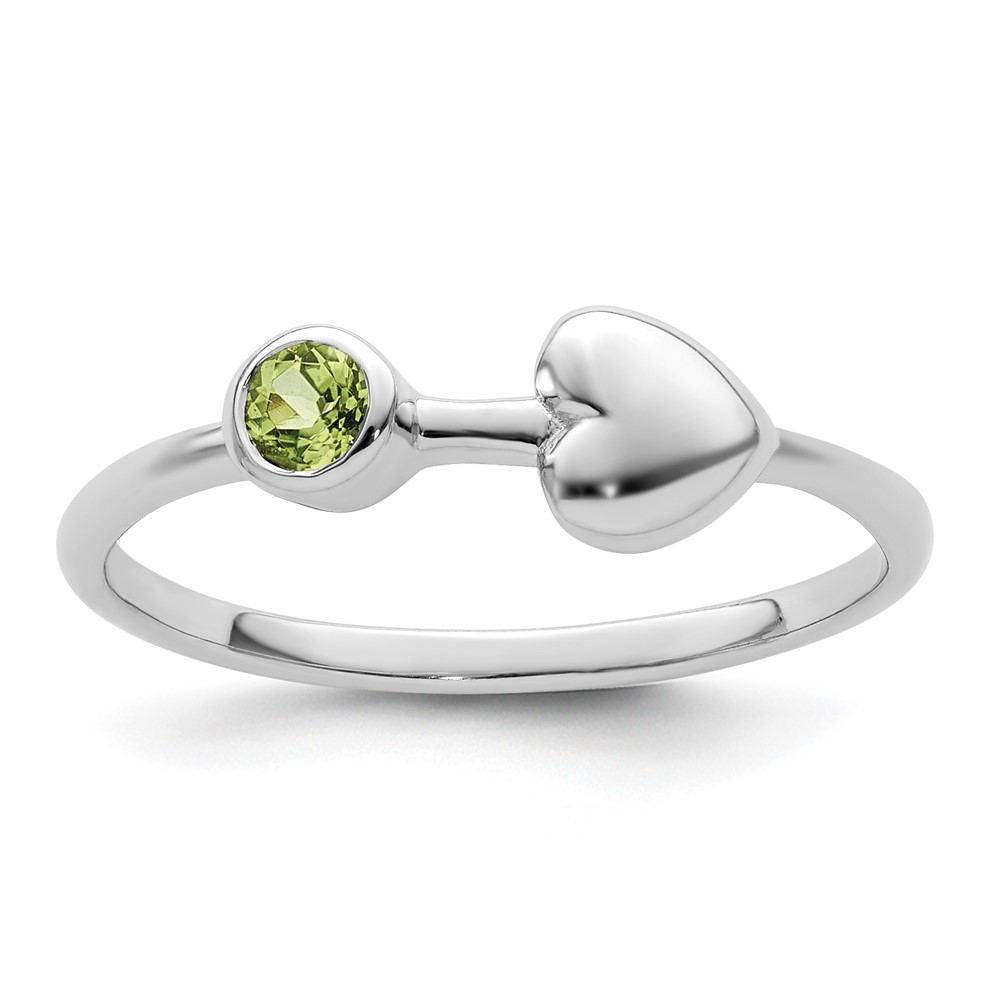Sterling Silver Rhodium-plated Polished Heart Peridot Ring (QBR35AUG-8)