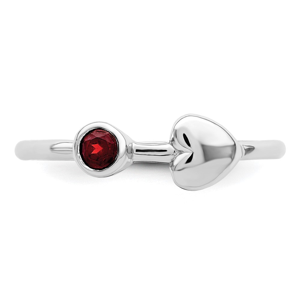 Sterling Silver Rhodium-plated Polished Heart Garnet Ring (QBR35JAN-7)