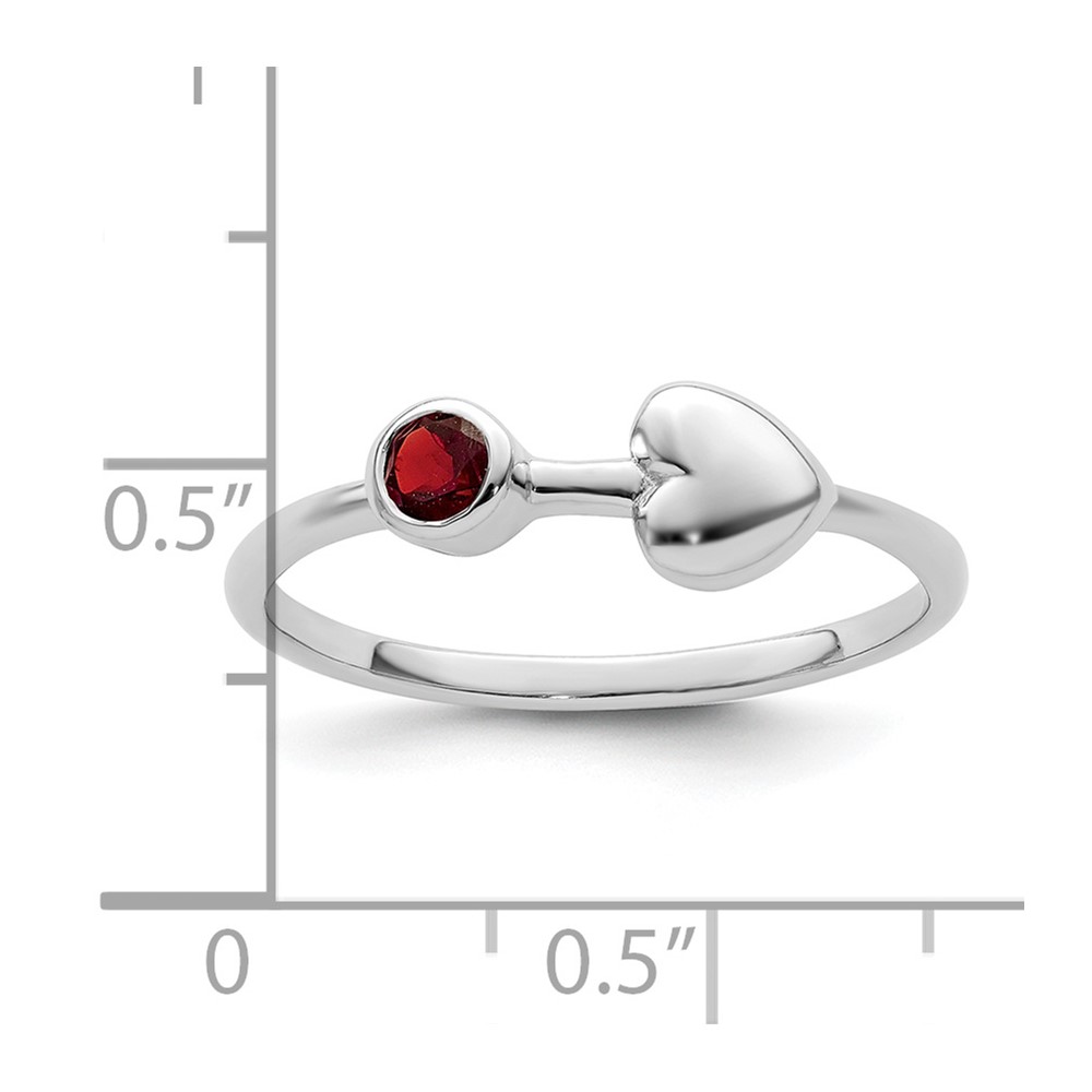 Sterling Silver Rhodium-plated Polished Heart Garnet Ring (QBR35JAN-7)
