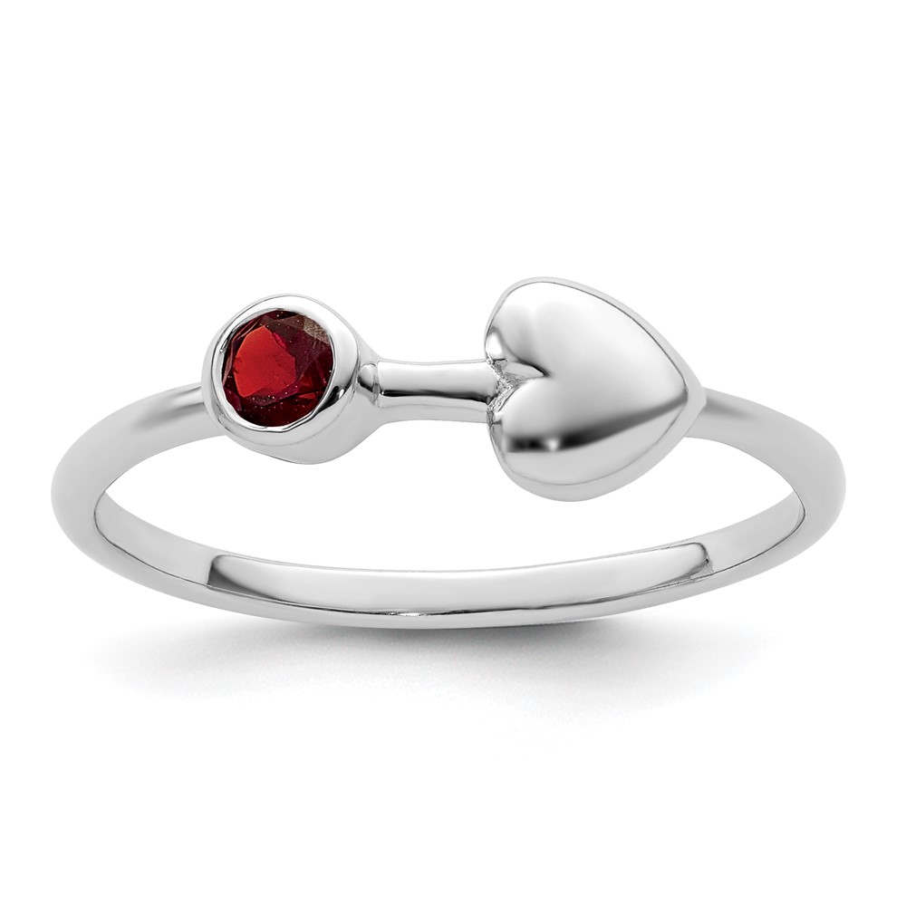 Sterling Silver Rhodium-plated Polished Heart Garnet Ring (QBR35JAN-7)