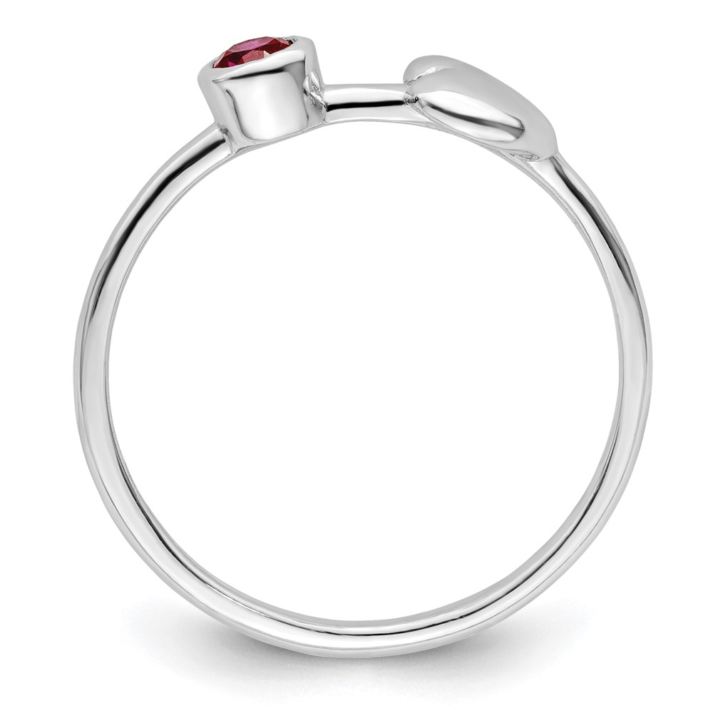 Sterling Silver Rhodium-plated Polished Heart Lab Created Ruby Ring (QBR35JUL-7)