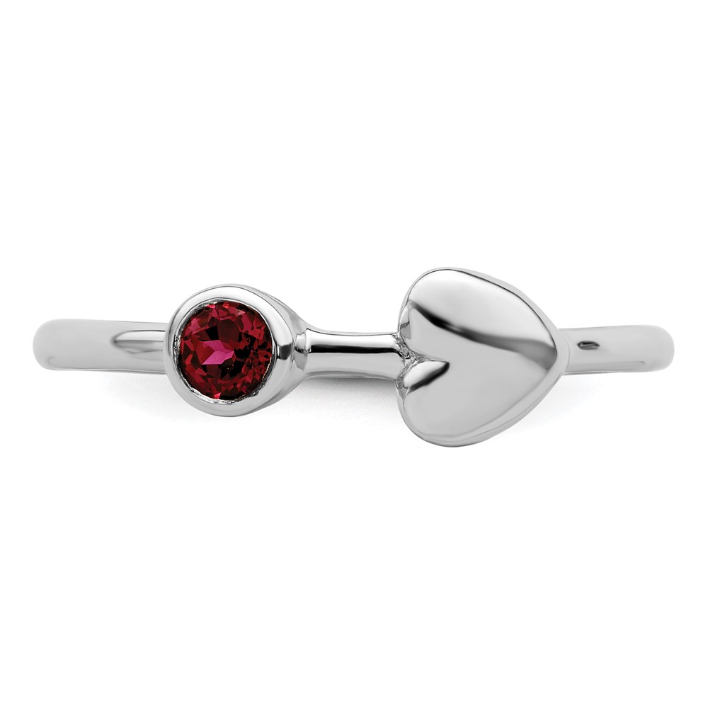 Sterling Silver Rhodium-plated Polished Heart Lab Created Ruby Ring (QBR35JUL-7)