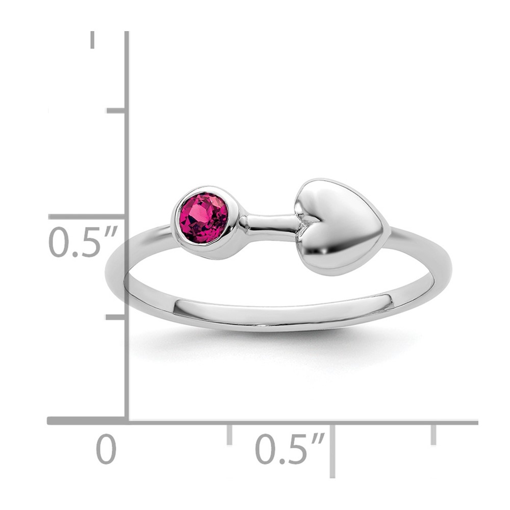 Sterling Silver Rhodium-plated Polished Heart Lab Created Ruby Ring (QBR35JUL-7)