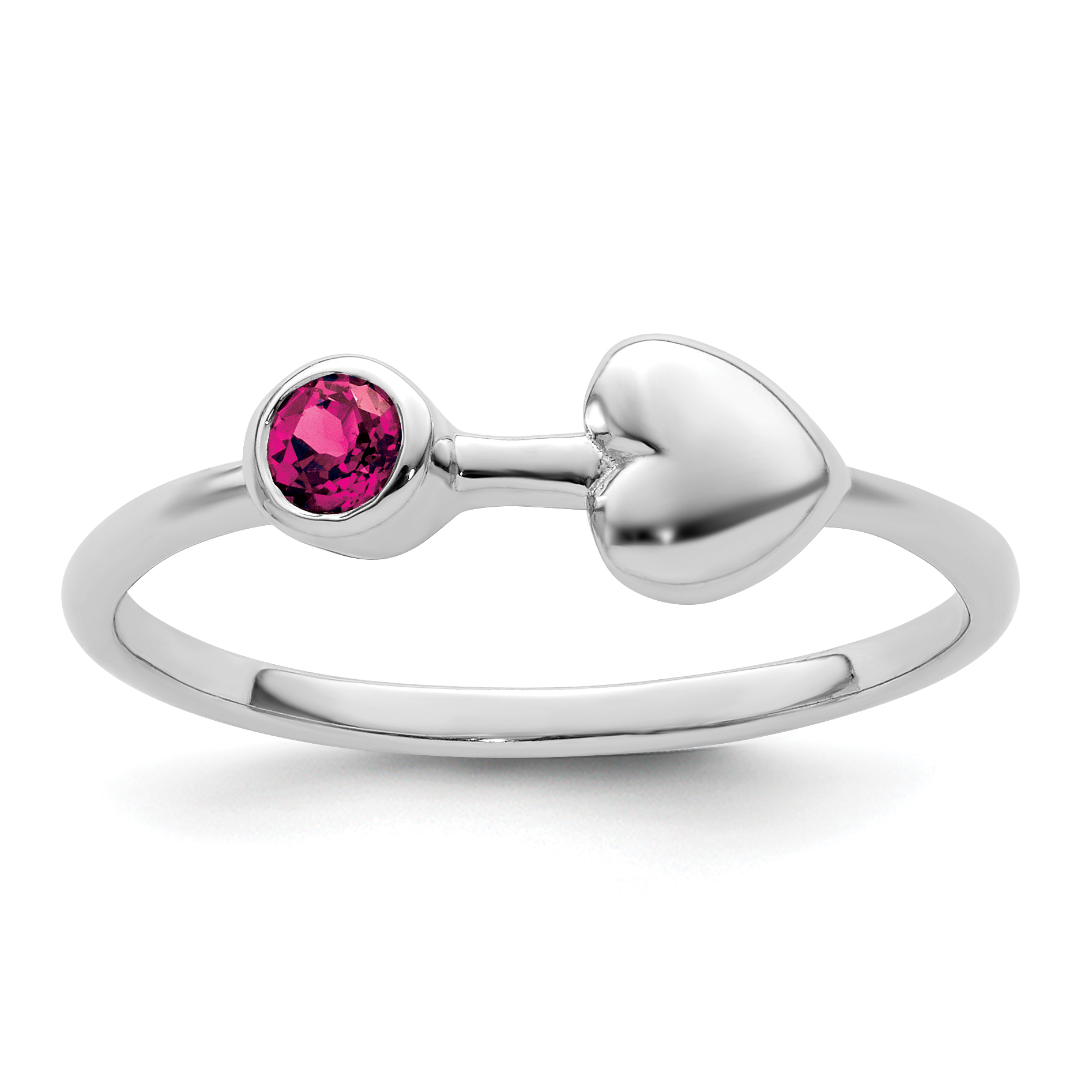 Sterling Silver Rhodium-plated Polished Heart Lab Created Ruby Ring (QBR35JUL-7)