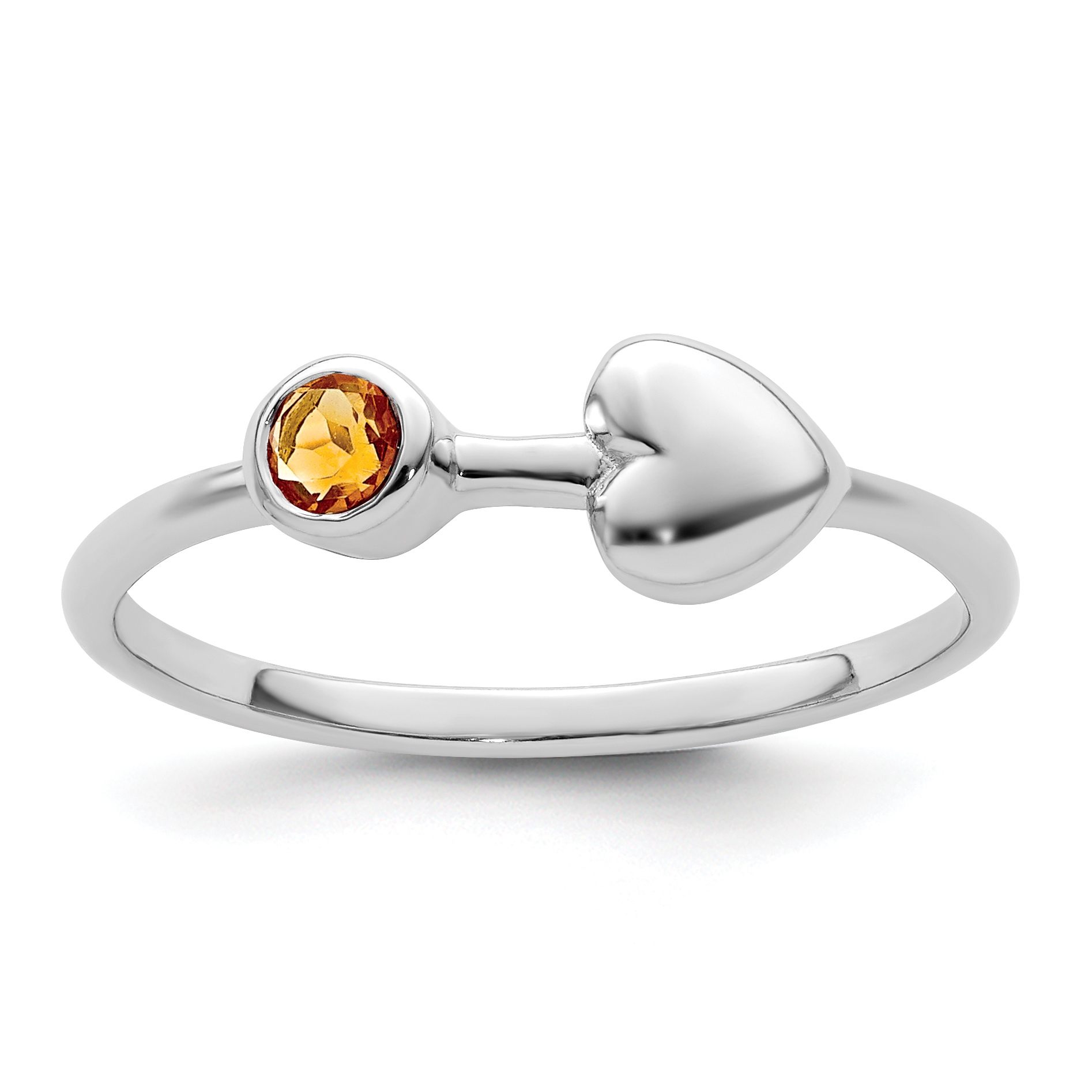 Sterling Silver Rhodium-plated Polished Heart Citrine Ring (QBR35NOV-7)