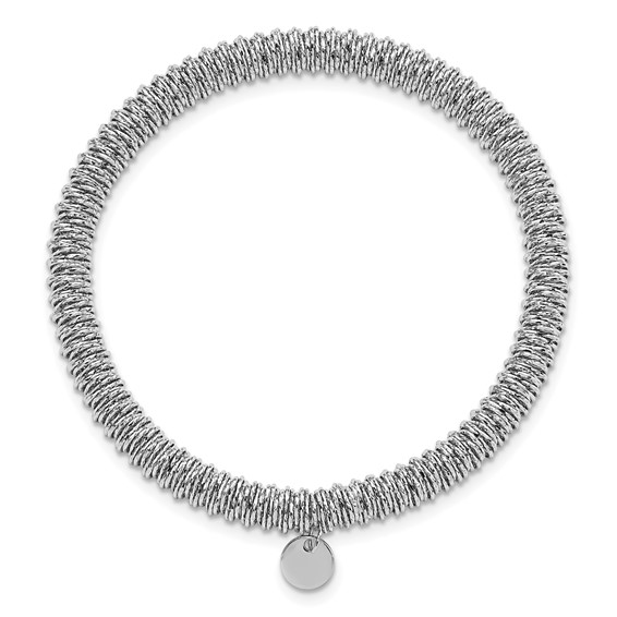 Sterling Silver Rhodium Plated Diamond-cut Spiral Stretch Bracelet