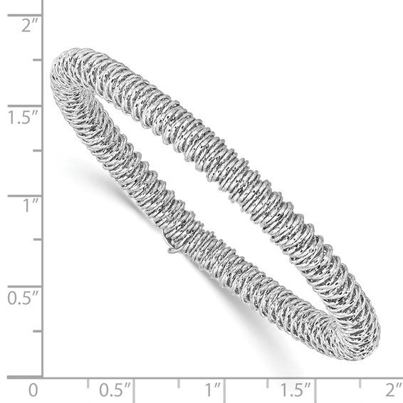 Sterling Silver Rhodium Plated Diamond-cut Spiral Stretch Bracelet