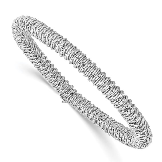 Sterling Silver Rhodium Plated Diamond-cut Spiral Stretch Bracelet