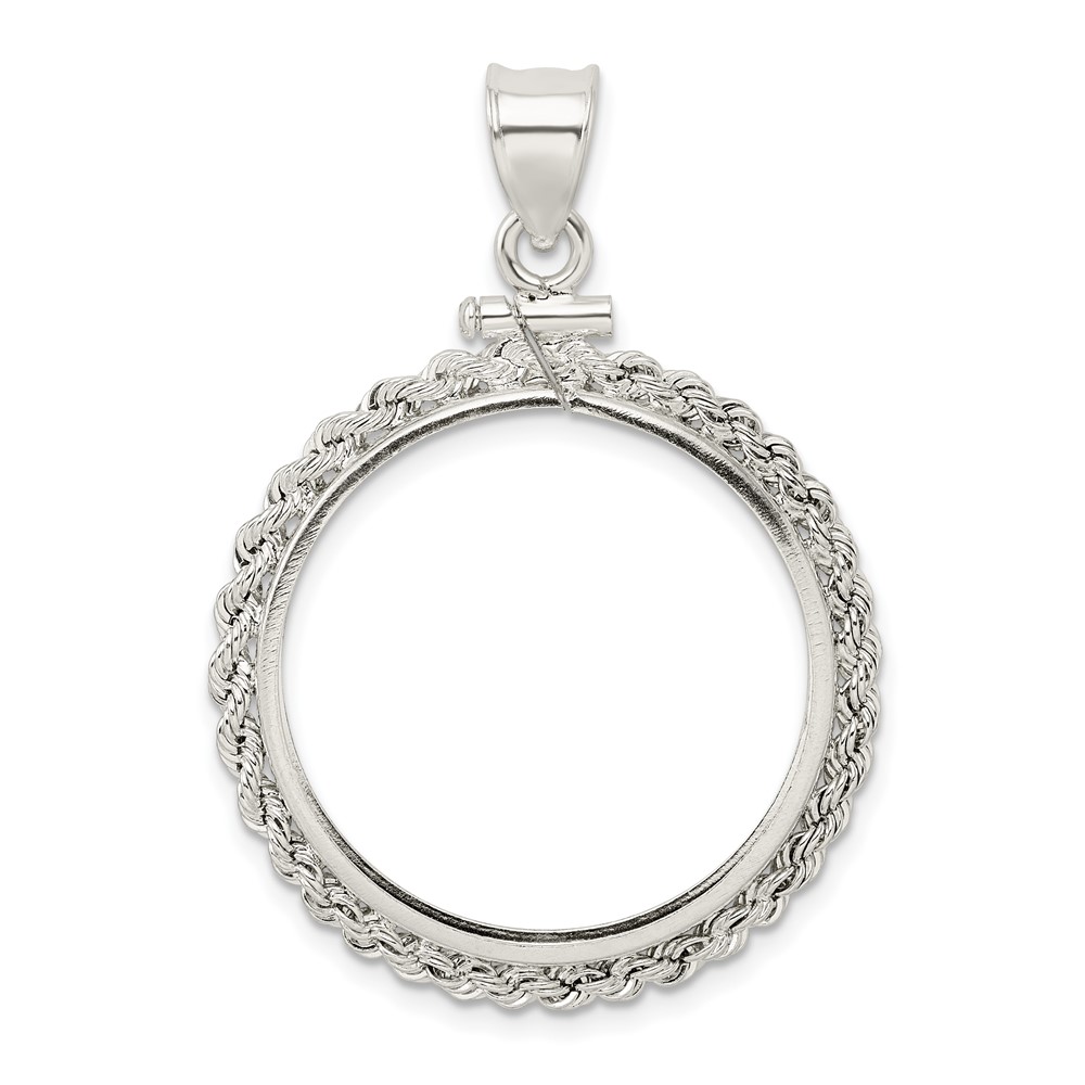 Wideband Distinguished Coin Jewelry Sterling Silver Polished Rope 26.4 x 1.8mm Susan B. Anthony Screw Top Coin Bezel Pendant (QBR6)