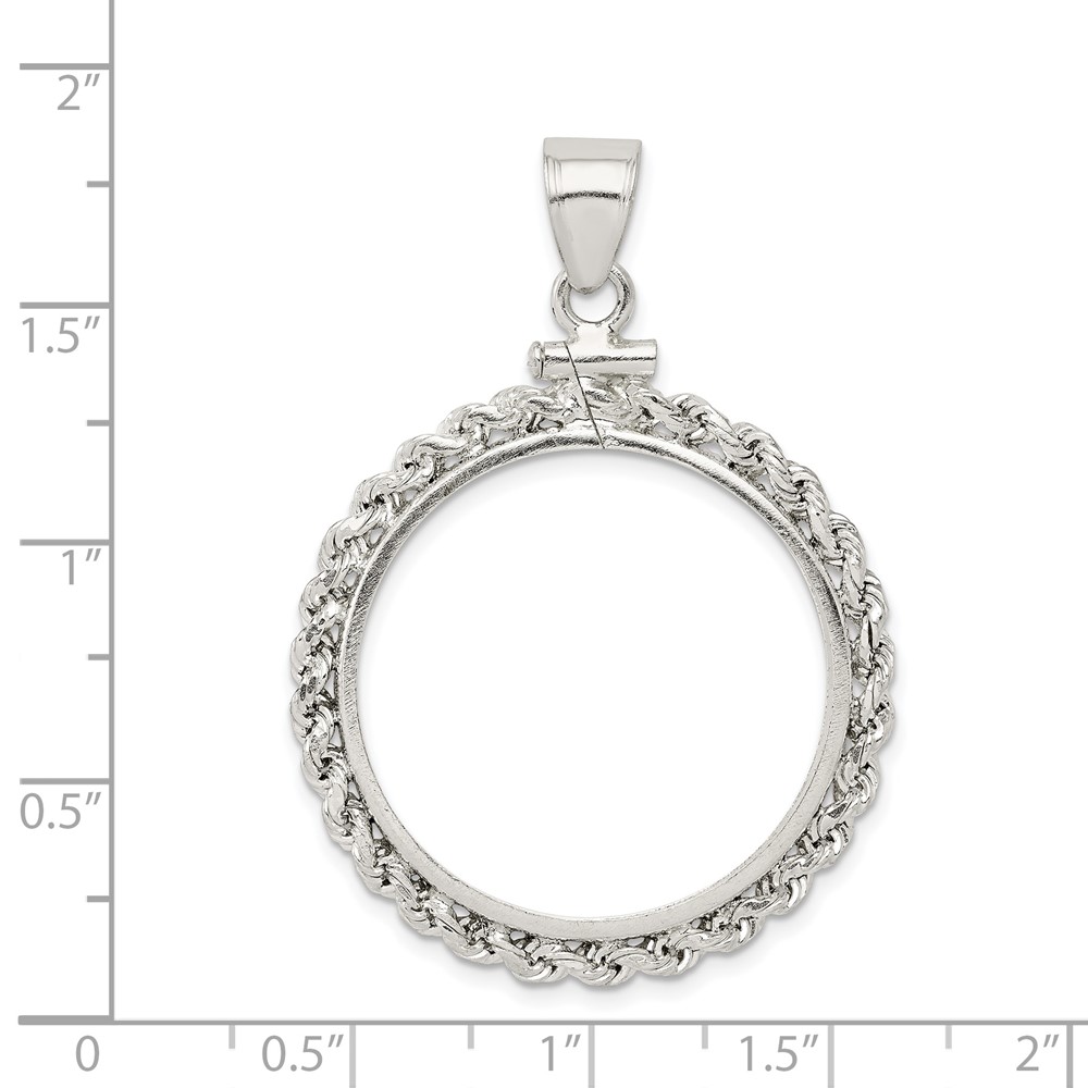 Wideband Distinguished Coin Jewelry Sterling Silver Polished Rope 26.4 x 1.8mm Susan B. Anthony Screw Top Coin Bezel Pendant (QBR6)