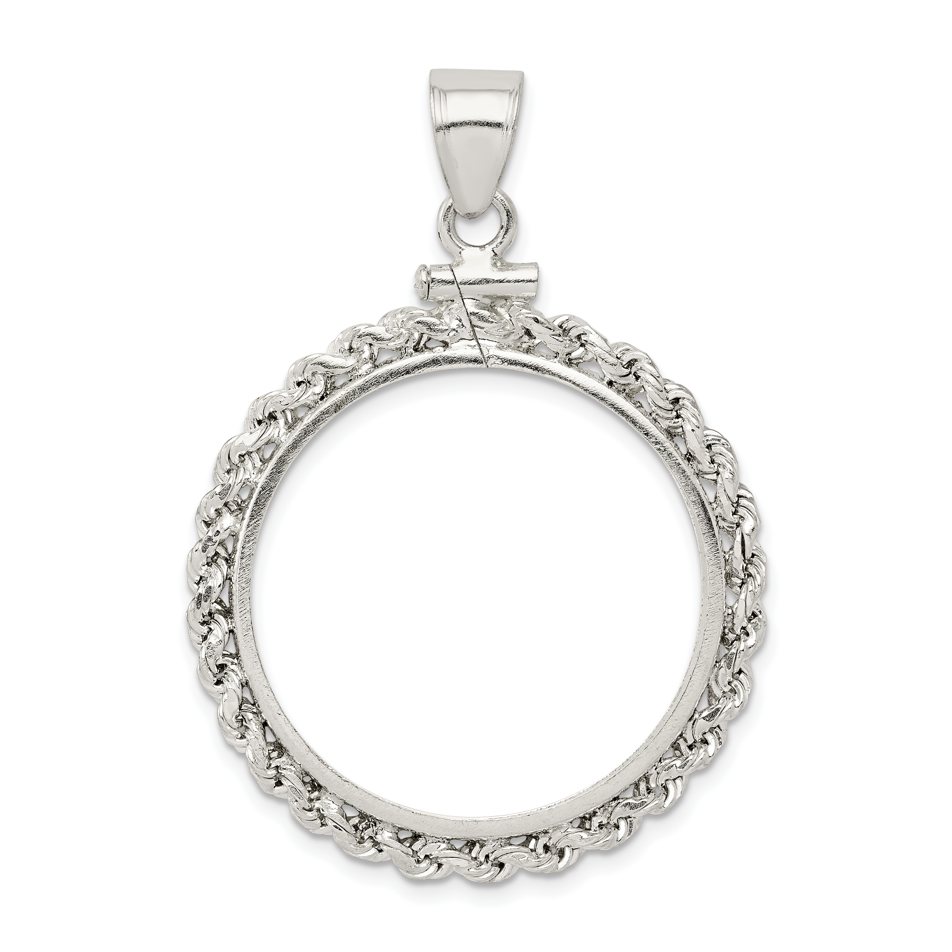Wideband Distinguished Coin Jewelry Sterling Silver Polished Rope 26.4 x 1.8mm Susan B. Anthony Screw Top Coin Bezel Pendant (QBR6)