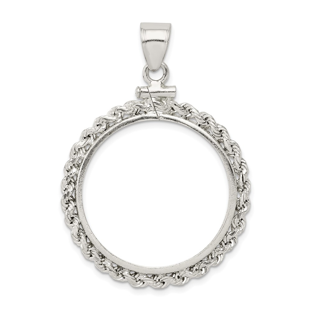 Wideband Distinguished Coin Jewelry Sterling Silver Polished Rope 26.4 x 1.8mm Susan B. Anthony Screw Top Coin Bezel Pendant (QBR6)