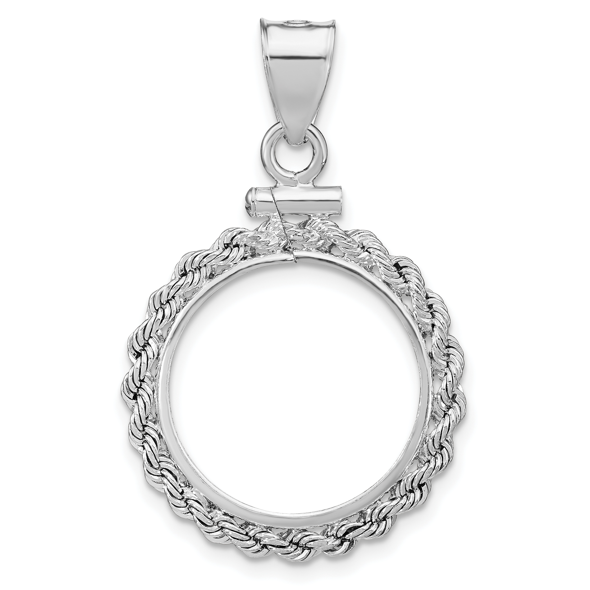 Wideband Distinguished Coin Jewelry Sterling Silver Polished Rope 18 x 1.2mm $0.10 Screw Top Coin Bezel Pendant (QBR7)