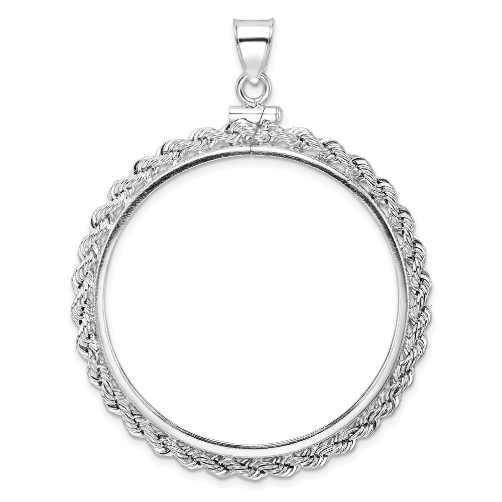 Wideband Distinguished Coin Jewelry Sterling Silver Polished Rope 39.4 x 3.1mm 1 oz. Screw Top Coin Bezel Pendant (QBR9)