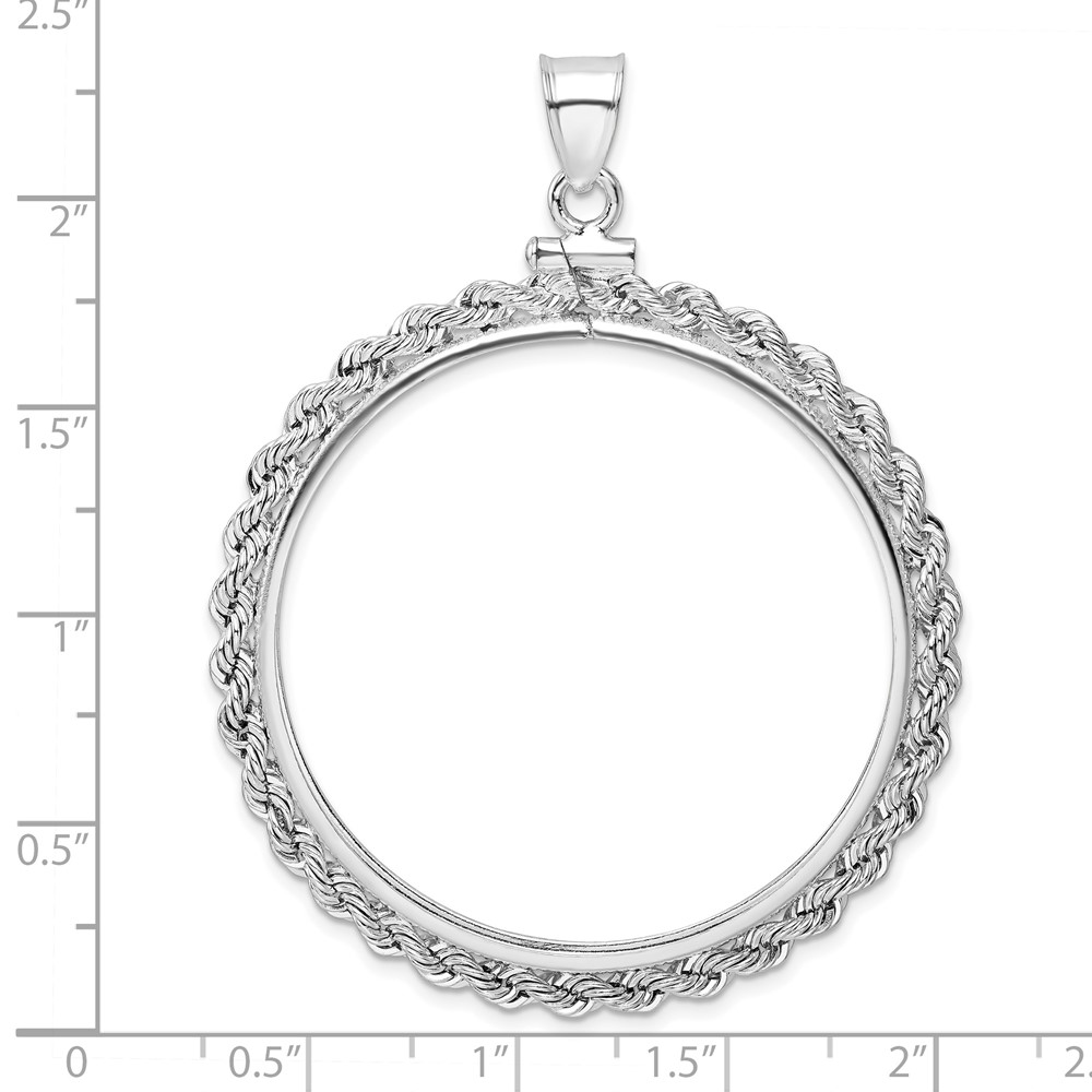 Wideband Distinguished Coin Jewelry Sterling Silver Polished Rope 39.4 x 3.1mm 1 oz. Screw Top Coin Bezel Pendant (QBR9)