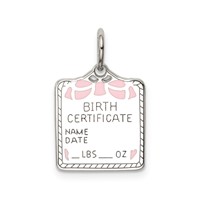 Sterling Silver Rhodium-plated Pink Birth Certificate Polished Charm view 1