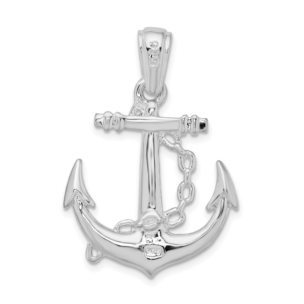 De-Ani Sterling Silver Rhodium-Plated Polished 3D Anchor with Chain Pendant (QC10026)