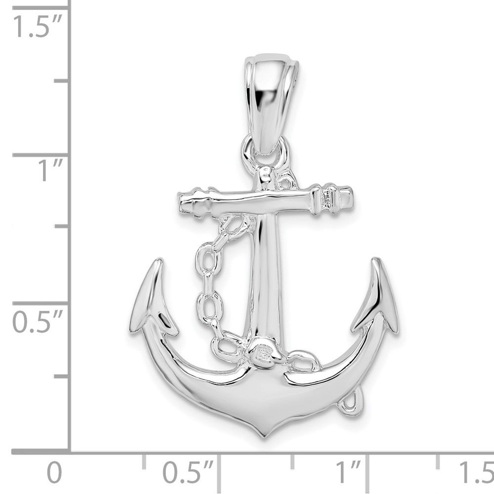 De-Ani Sterling Silver Rhodium-Plated Polished 3D Anchor with Chain Pendant (QC10026)