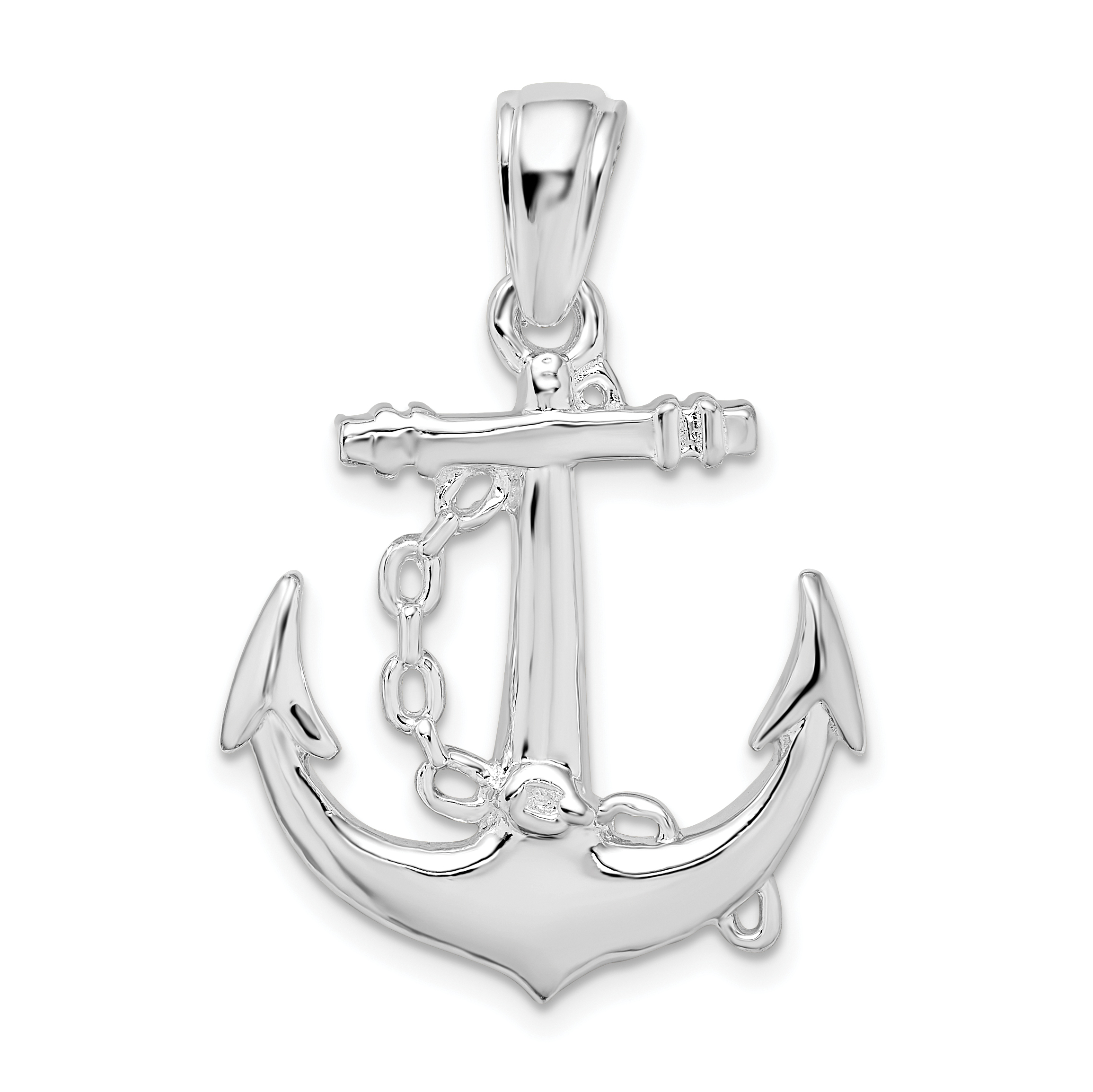 De-Ani Sterling Silver Rhodium-Plated Polished 3D Anchor with Chain Pendant (QC10026)