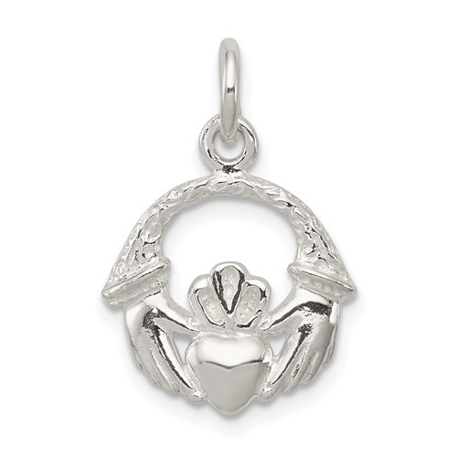 Sterling Silver Polished and Textured Claddagh Charm