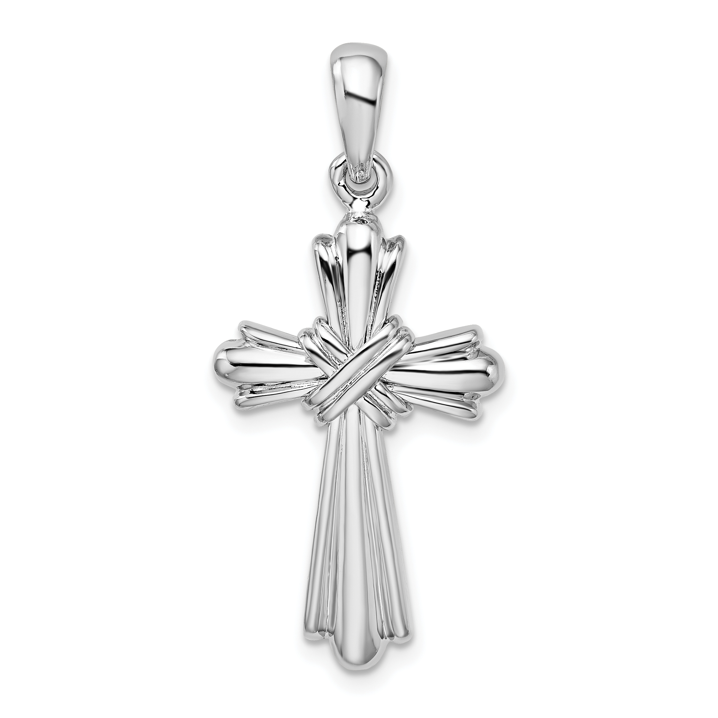 De-Ani Sterling Silver Rhodium-Plated with X-Center Budded Cross Pendant (QC10186)