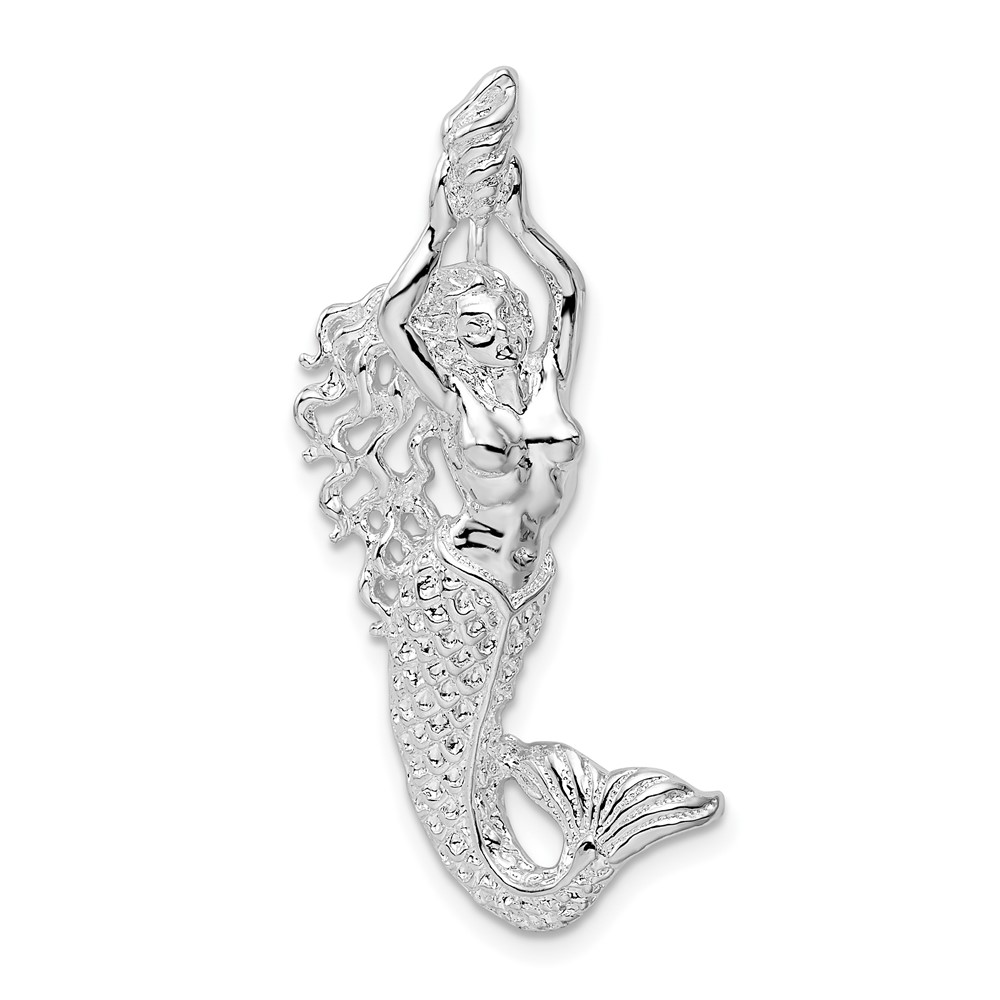 De-Ani Sterling Silver Rhodium-Plated Polished Mermaid with Shell Slide (QC10399)