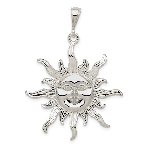 Sterling Silver Polished Smiling Face Large Sun Charm