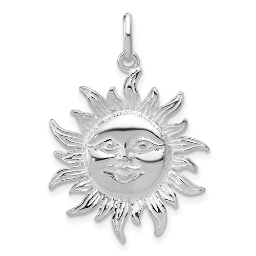 Sterling Silver Polished Smiling Face Large Sun Charm